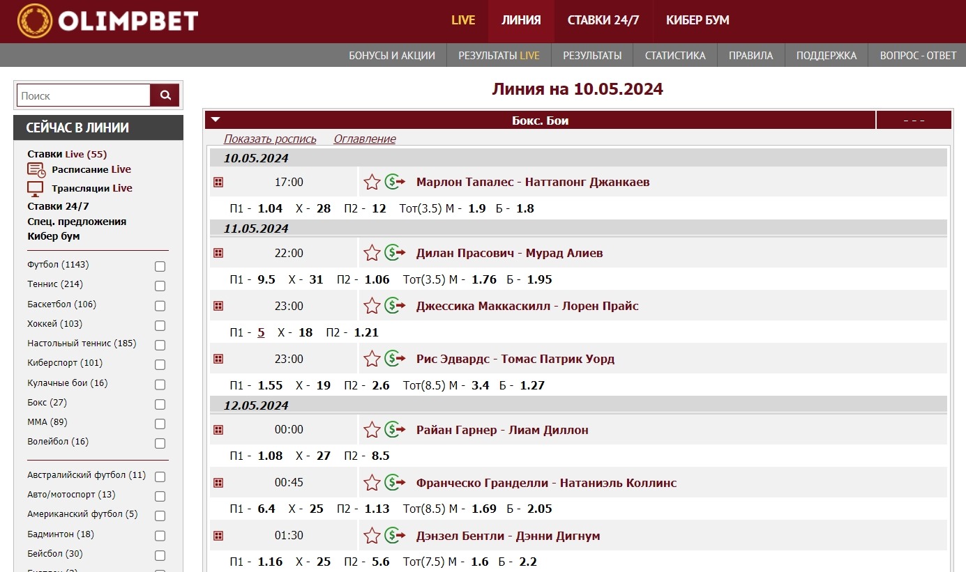 Ставки на бокс в букмекерской конторе Olimpbet