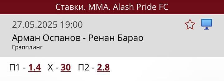 Коэффициенты на бой Оспанов - Барао